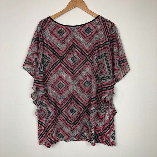 Studio Works Women's Printed Short Sleeve Blouse Split Neck Pink Black Size 2X - Picture 3 of 5