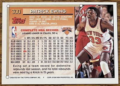 Patrick Ewing 1993-94 Topps Basketball Card #300 NY Knicks NBA HOF