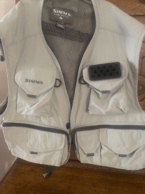 SIMMS FISHING Men's Vest Size 2XL XXL Solid Beige Zipped Front Pockets