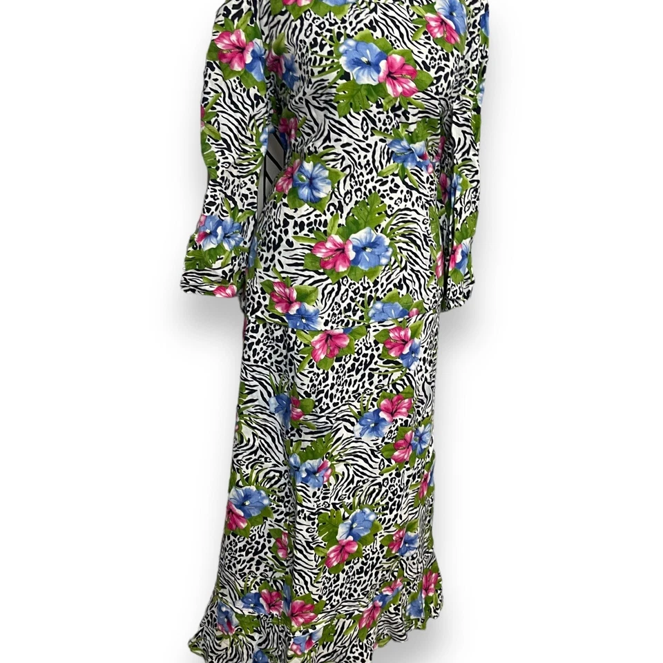 Conjunto de falda de dos piezas Choices para mujer grande multicolor lino cebra estampado floral Foto 4 de 4