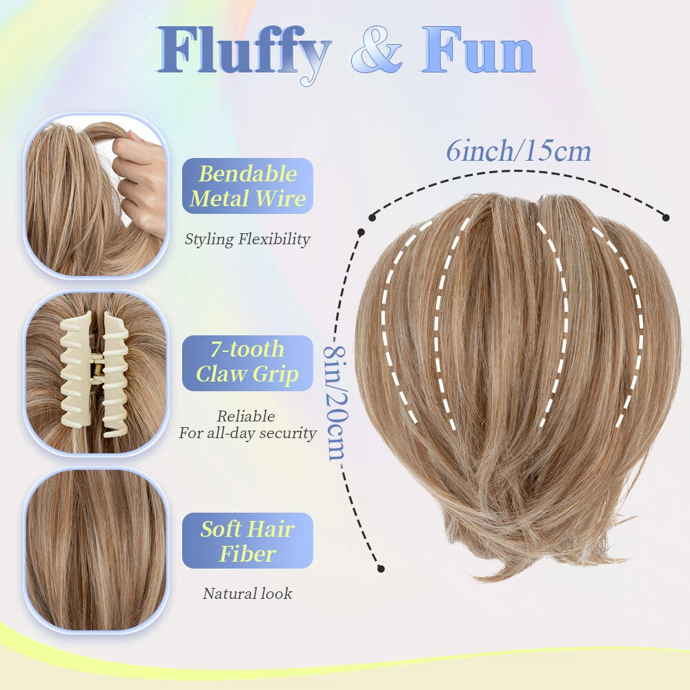 Bendable Claw Jaw Clip on in Messy Bun Ponytail Hair Piece Extension Updo Hair - Picture 5 of 26