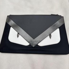 Fendi Bugs Monster Leather Clutch Bag Black White Used From Japan Authentic