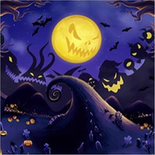 Halloween Nightmare Backdrop 6x6 ft Spooky Moon Cemetery Scene w/ Letter Banner