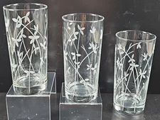 3 Cristal D'Arques Eleana Coolers Set Elegant Floral Etched Drinking Tumbler Lot