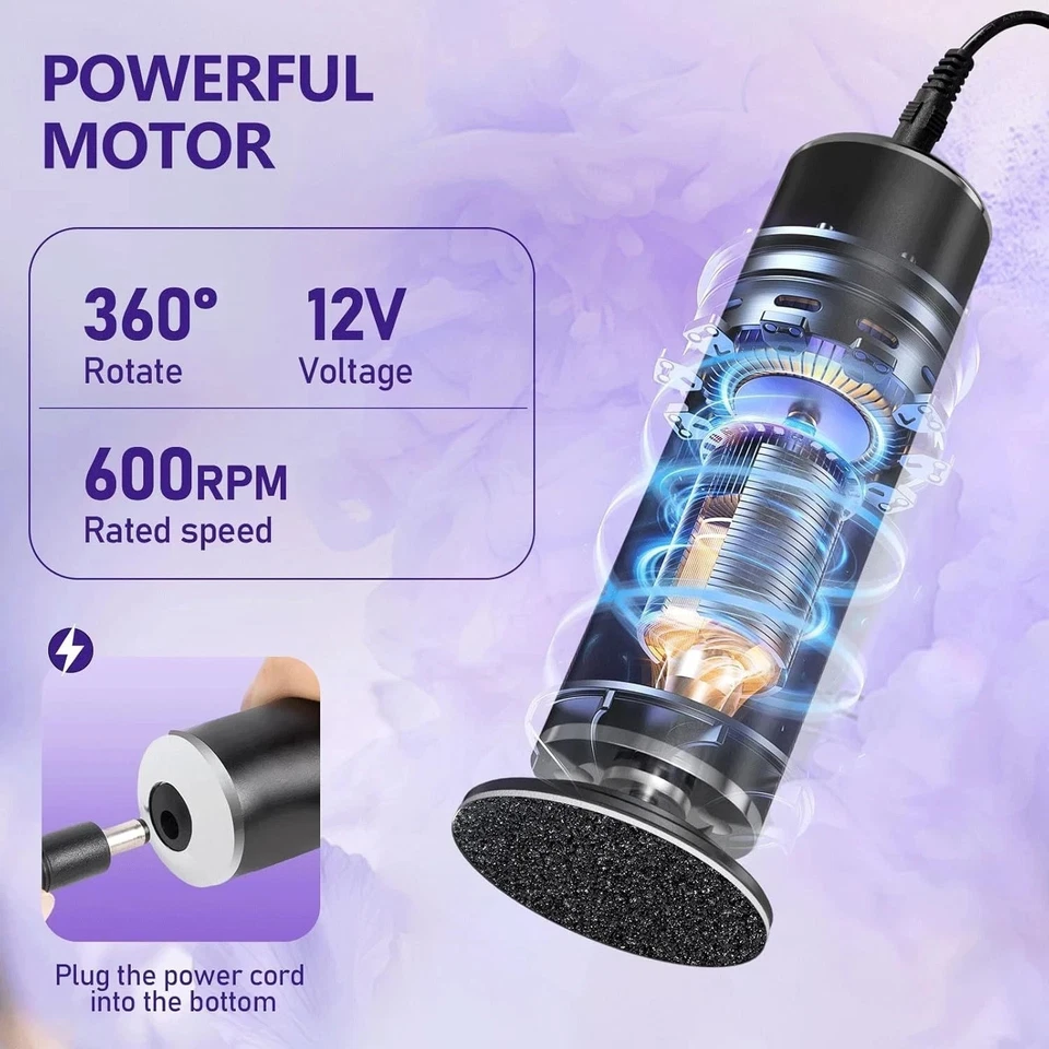 Electric Foot File Grinder 1000RPM + 60 Discs for Callus Removal - Black - Image 2 of 4