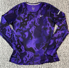 Nike DriFit Miler Reflective Long Sleeve Running Shirt Purple Black Smoke Mens M
