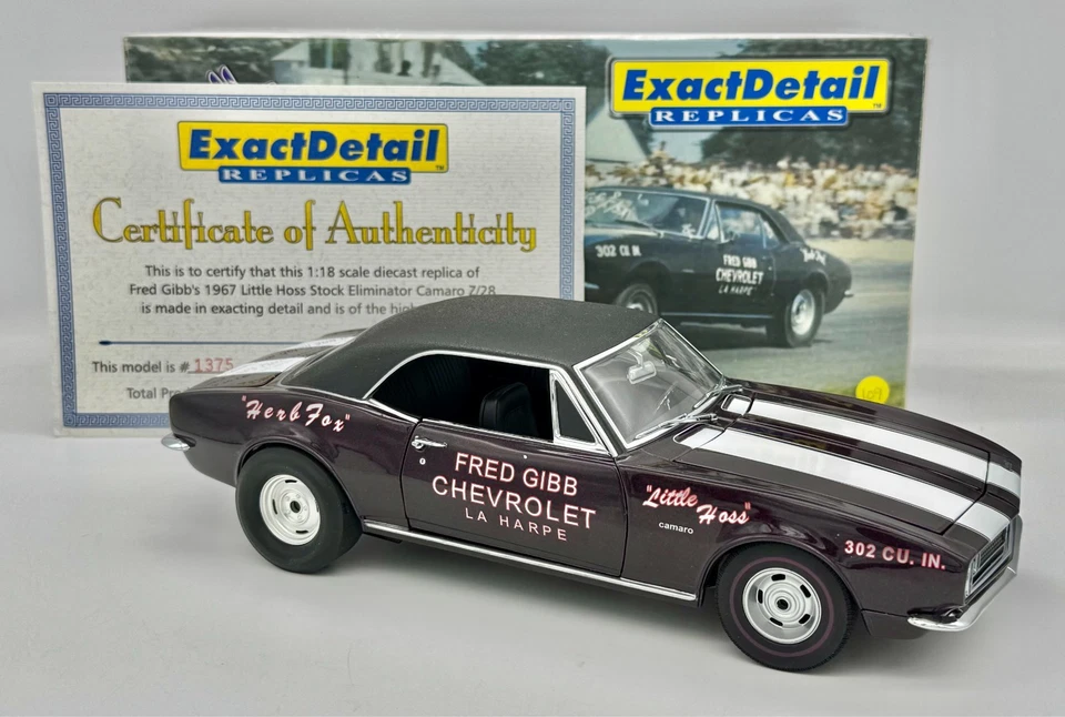 Exact Detail Little Hoss Fred Gibbs 1967 Z/28 Stock Eliminator Camaro 1:18 NOS - Image 2 of 4