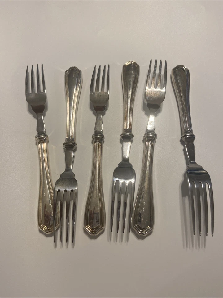 "Juego de 6 tenedores de cena Birks Regency Plate Marlborough plateados vintage de 7 5/8""" Foto 3 de 4