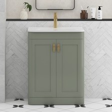 600/800mm Sage Green Vanity Unit Basin 2 Door Floor Standing with Ceramic Basin