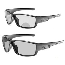 Men's Photochromic Bifocal Readers 1.5x Black Wraparound Sports Safety Glasses