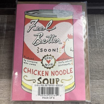 New 6 Get Well Cards Envelopes Karen Adams Feel Better Soon Chicken Soup Retro