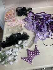 Bundle Of Assorted Craft Items Ribbon Lace Flowers Pom Pom Etc No 4