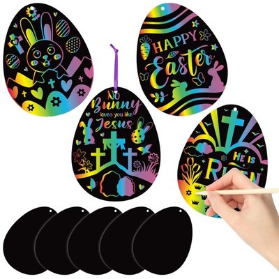 60Pcs Easter Eggs Scratch Cards for Kids DIY Magic Rainbow Color Craft Kit Pa...