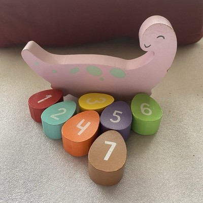 PlayGround Learning Montessori 7 Count Wooden Egg Balance Game Dinosaur Blocks