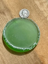 Tumbled Sea Glass Bottle Bottom Cleveland Ohio oh Green 3.25” Coaster Lot#8840