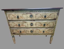 Vintage Primitive French Style Country Paint Decorated 3 Drawer Commode Chest