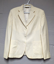 PAUL STUART Womens Jacket Blazer US Size 12 Wool Linen Cream Pinstripe