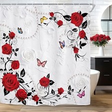 Red Rose Shower Curtain for Bathroom Decor 72"W x 72"L Pack of 1 01red White