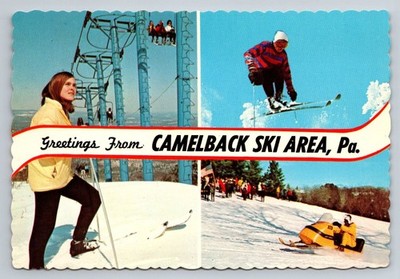 Vintage Greetings from Camelback Ski Area, Pennsylvania Photochrome Postcard