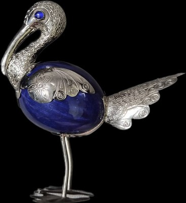 RARE Joaquin Taller Tinta Silver Cobalt Blue Crane Statue