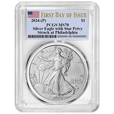 #ad 2024 P $1 American Silver Eagle Star Privy PCGS MS70 FDOI Flag Label $169.00