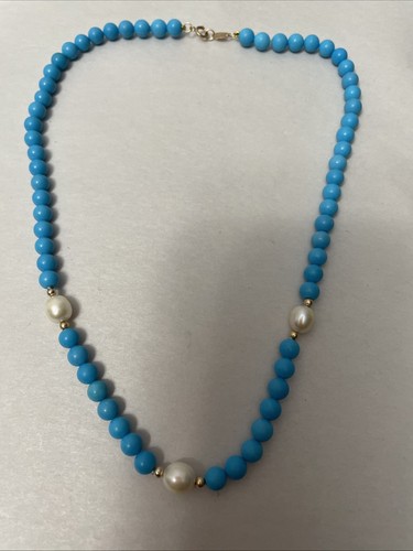 Zoe B. 14k Yellow Gold Turquoise Pearl Necklace 17” Long
