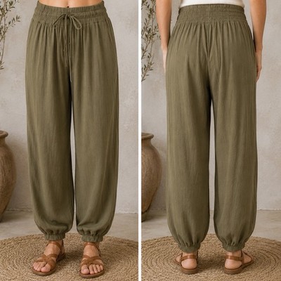 Eesome Large Cotton Brown Harem Joggers Lagenlook Boho Pants