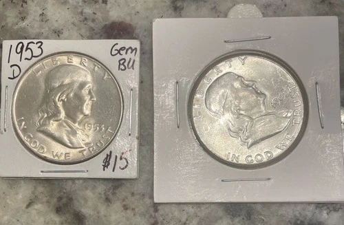 Lot of Two (2) UNC Franklin Half Dollars, 1953 D & 1963 P