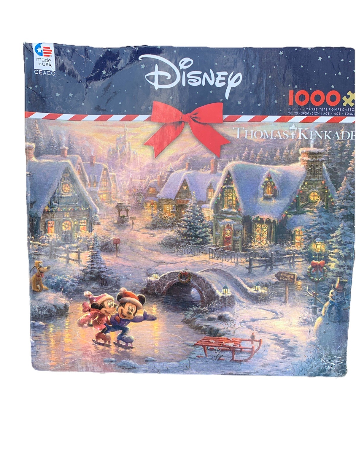 Disney Thomas Kinkade 1000-Piece Puzzle Mickey and Minnie Sweetheart Holiday Scene