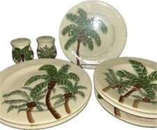 8 Pcs Florida Marketplace Date Palm 2 Dinner 2 Salad Plates 2 Bowls Salt Pepper