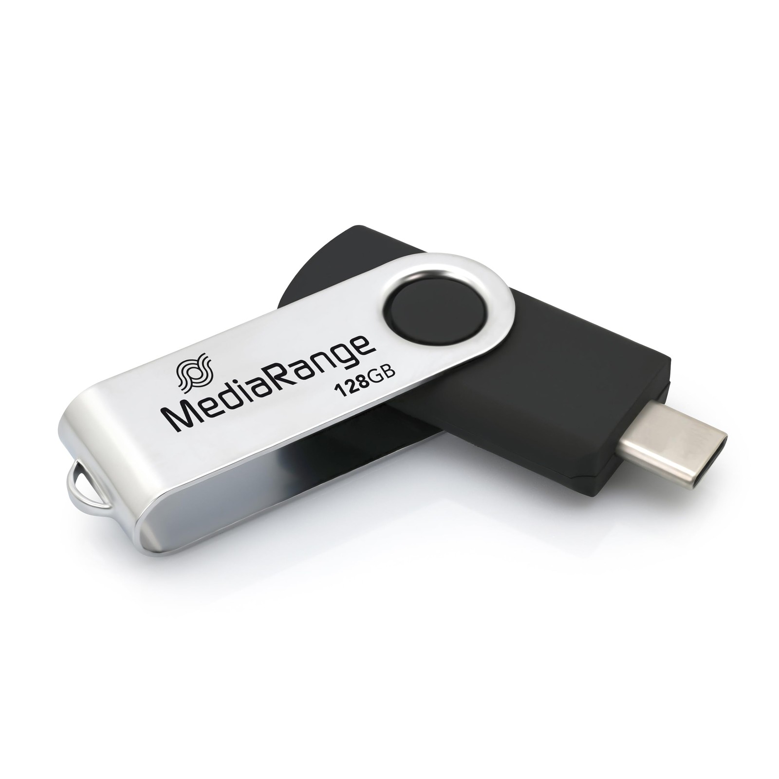 Clé USB Type-C 3.2 128 Go argentée et noire avec capuchon rotatif compact