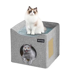 Cat Bed for Indoor Cats, Foldable Cat Hideaway Double Decker Cat House with S...