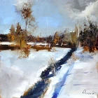 UKRAINE LANDSCAPE Oil painting contemporary 8x8 UKRAINE