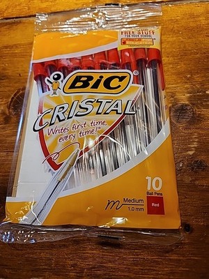 Lot of 10  BIC Cristal Red Ballpoint Pens 10 PACKS OF 10, 100 PENS