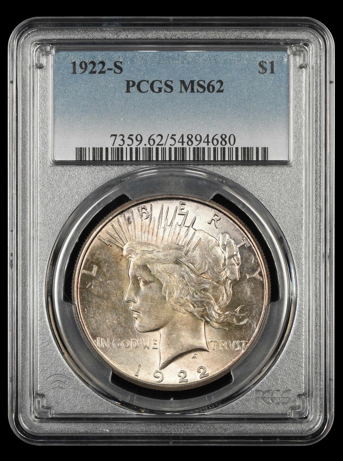 1922 S $1 PCGS  MS62