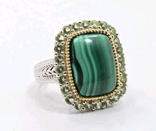 Beautiful Modern Sterling Silver 925 Green Malachite Ladies Cocktail Ring Size 8