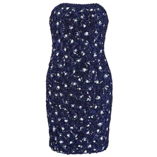 Victor Costa 90s Navy Ribbonwork and Sequin Strapless Mini Dress Size 10