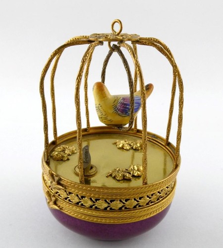 Limoges Frankreich Peint Main handbemalter Vogel im Käfig Spieluhr Schmuckschatulle Romantik - Bild 3 von 18