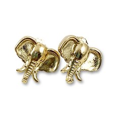 Solid 14K Yellow Gold Stud Earrings 14mm Elephant, 3.5 grams