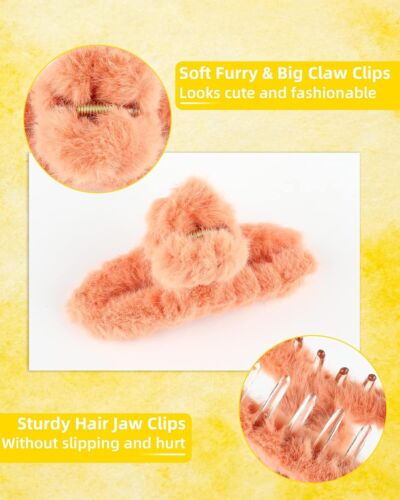 4 Packs Faux Fur Large Hair Claw Clips Plush Hair Catch Barrette for Women Girls - Picture 5 of 7