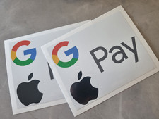 2 x Google Pay Apple Pay Vinyl Stickers 130mm x 110mm SHOP / WINDOW / POS