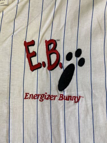 Vtg Energizer Bunny Jersey Tee 1994 White Blue Stripes X-Large - Picture 2 of 6
