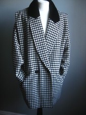 Vintage New Wave Jacket 14 Pure New Wool Velvet Collar Retro Blogger Check Diana