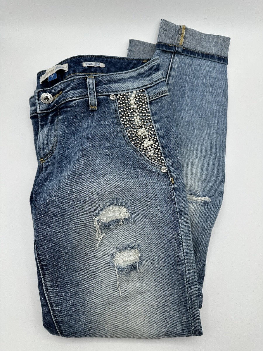 FRACOMINA Designer Jeans Italy Embellished Denim Pants Chinos