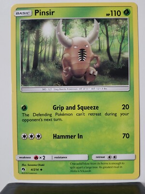 Pinsir 4/214 - NM - Lost Thunder Sun Moon Pokemon Card - $2 Flat Shipping