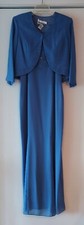 Karen Miller Mother of Bride Long Beaded Dress w/Jacket 10 Lined Blue 2 Piece