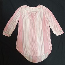 Victoria's Secret Sleepshirt Women Small Pink/White Stripe 3/4 Sleeve Lace Trim