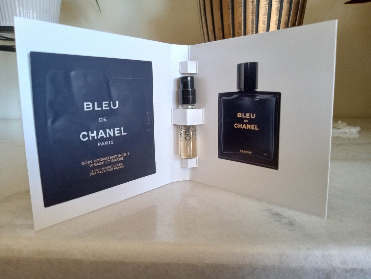 Bleu de Chanel Parfum Sample Spray W 2-n-1 Moisturizer for Face Beard  fl z