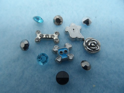 SPOOKY GHOST SKULL BONE FLOATING CHARM MIX for LIVING MEMORY LOCKET 12pcs - Picture 3 of 5