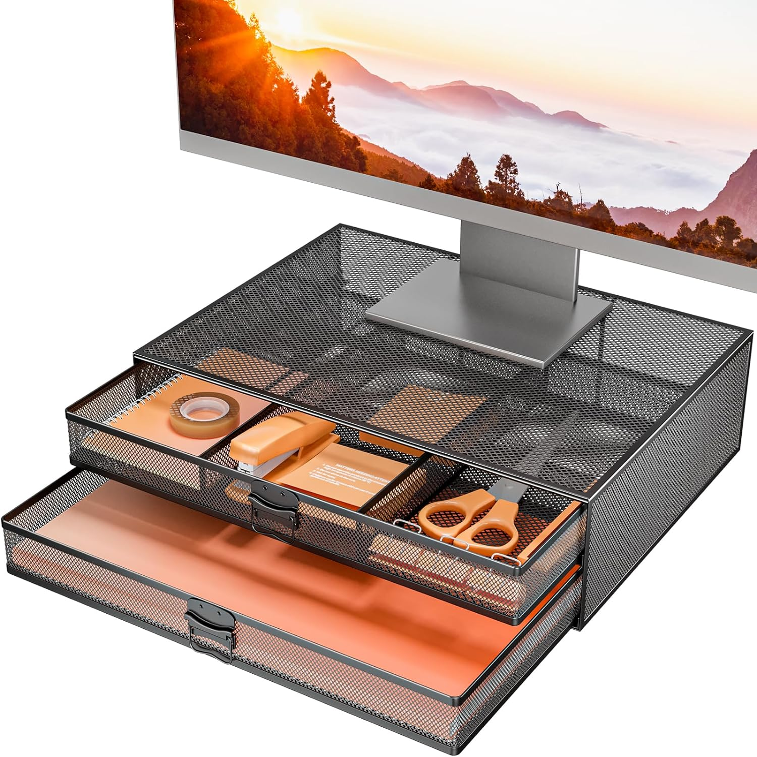 Monitor Stand with Storage, Laptop Stand with Drawers Storage, Desk Organizer an-image